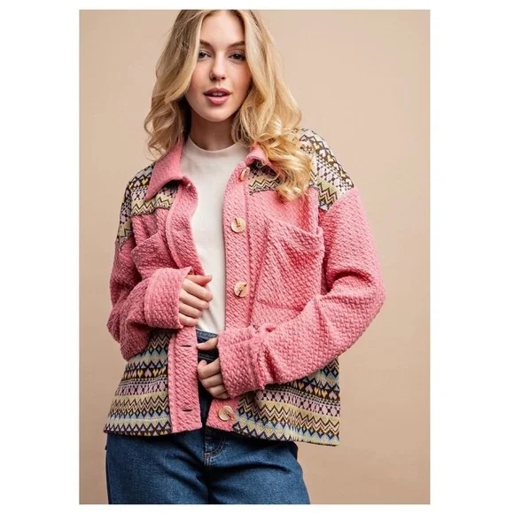 NWT GiGio Textured Knit and Yarn Dye Pattern Mixed Jacket with buttons - Picture 2 of 8